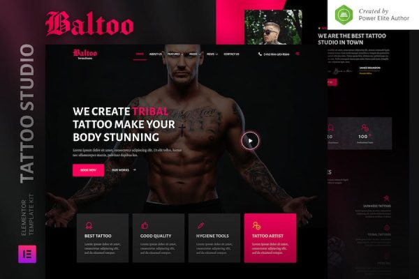 Baltoo ? Tattoo Studio and Artist Elementor Template Kit