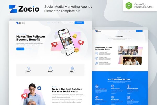 Zocio ? Social Media Marketing Agency Elementor Template Kit