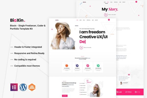 Bioxin - Single Freelancer CV & Portfolio Elementor Template Kit
