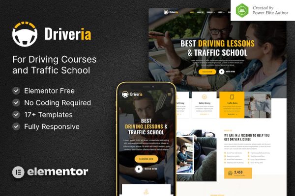 Driveria ? Driving Course & Traffic School Elementor Template Kit
