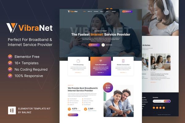 Vibranet ? Broadband & Internet Service Provider Elementor Template Kit