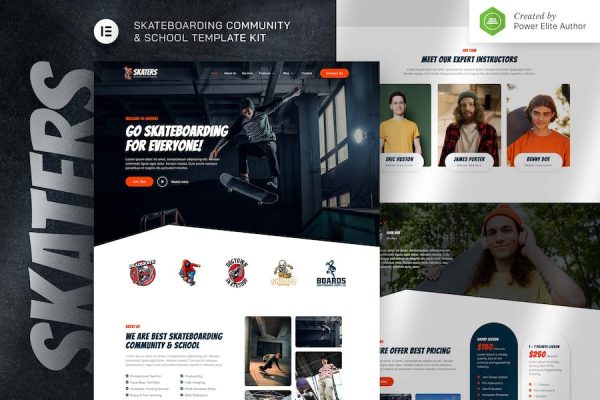Skaters ? Skateboarding Community & Club Elementor Template Kit
