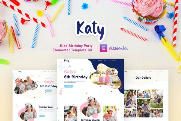 Katy - Kids Birthday Party Planner & Invitation Elementor Template Kit