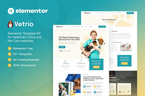 Vetrio ? Veterinary Clinic & Pet Care Elementor Template Kit