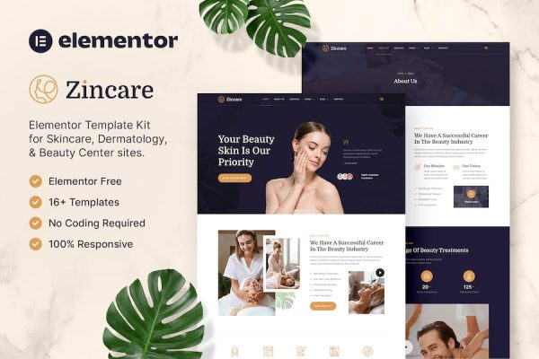 Zincare ? Skincare & Dermatology Elementor Template Kit