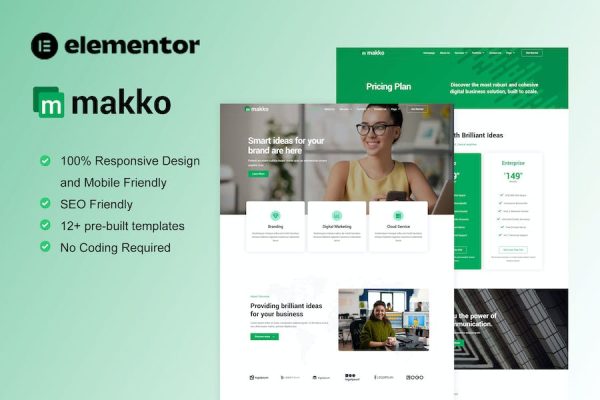 Makko - Digital Agency Elementor Pro Full Site Template Kit