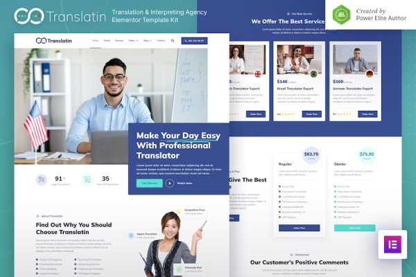 Translatin ? Translation Services & Interpreting Agency Elementor Template Kit