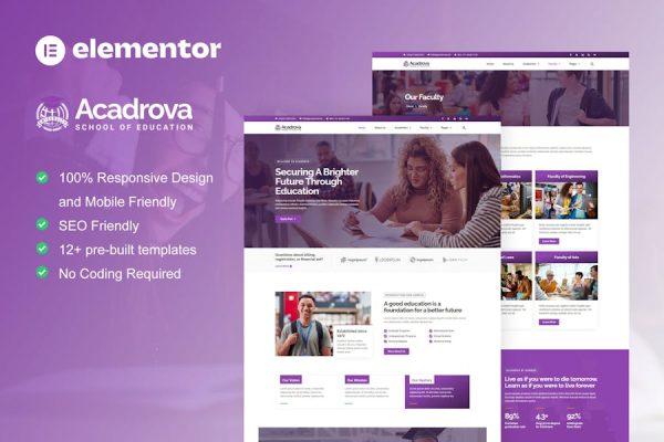 Download Acadrova - University & School Education Elementor Pro Template Kit
