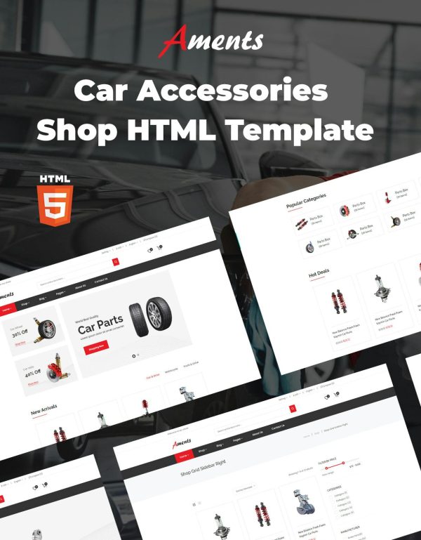 Download Aments - Car Accessories Shop HTML Template Aments has a combination of numerous convenient options and classy designs