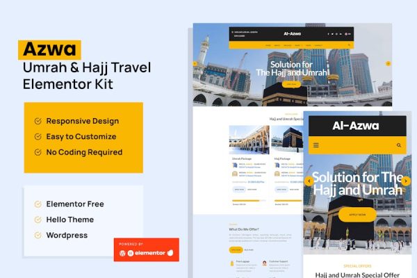 Download Azwa - Umrah & Hajj Tour Travel Elementor Template Kit