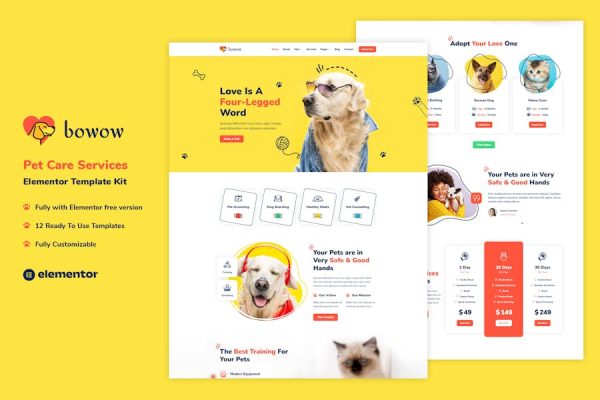 Download Bowow - Pet Care Services Elementor Template Kit