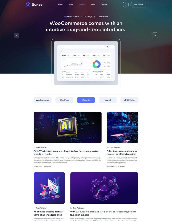 Download Bunzo - Blog Bootstrap 5 HTML Template Bunzo is a great option that you will not want to miss to establish your blog website.