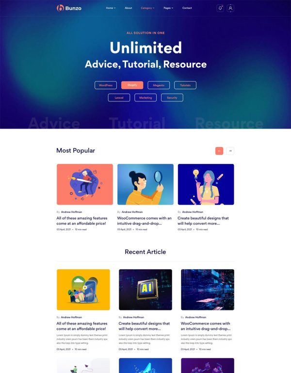 Download Bunzo - Blog Bootstrap 5 HTML Template Bunzo is a great option that you will not want to miss to establish your blog website.