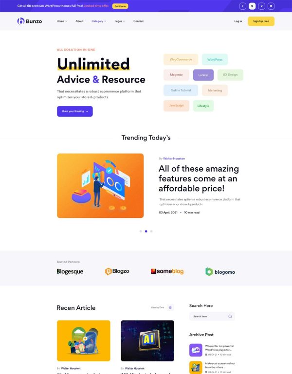 Download Bunzo - Blog Bootstrap 5 HTML Template Bunzo is a great option that you will not want to miss to establish your blog website.