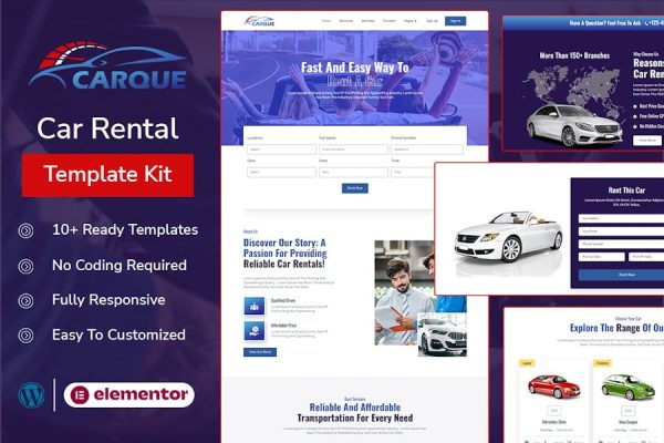 Download CarQue - Car Rental & Auto Services Elementor Template Kit