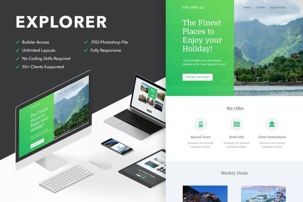 Download Explorer - Responsive Email + Themebuilder Access High quality responsive email newsletter template | MailChimp | Campaign Monitor supported