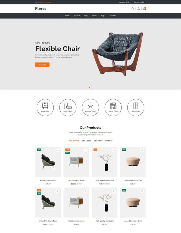 Download Furns - Furniture eCommerce HTML Template It is an outstanding HTML based web template with a sleek and minimal design.