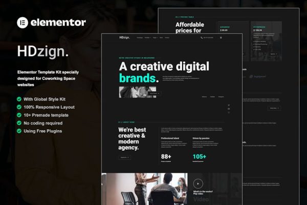 Download HDzign - Dark Digital Agency Elementor Template Kit