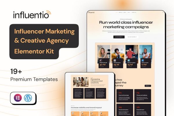 Download Influentio Influencer Influentio - Marketing & Creative Agency Elementor Pro Template Kit