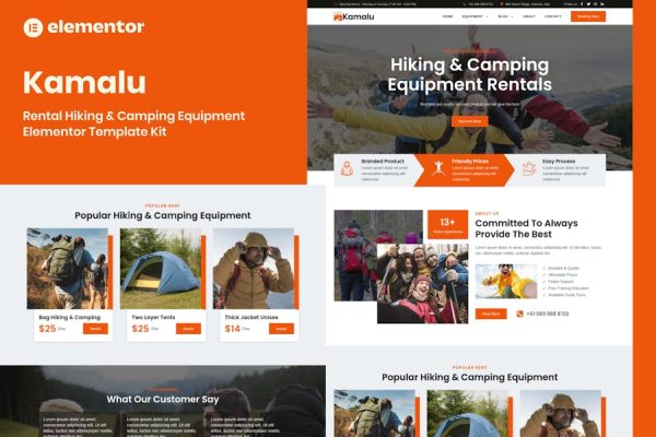 Download Kamalu - Rental Hiking & Camping Equipment Elementor Pro Template Kit