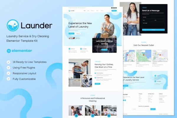 Download Launder - Laundry Service & Dry Cleaning Elementor Template Kit