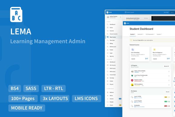 Download LMS Dashboard Template LEMA - a complete learning management system template