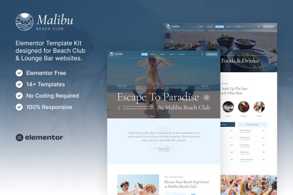 Download Malibu – Beach Club & Lounge Bar Elementor Template Kit