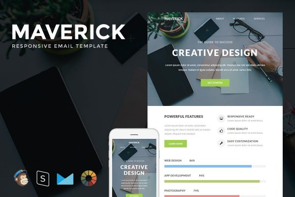 Download Maverick - Responsive Email + StampReady Builder Maverick is clean and modern email template is awesome design for your corporate and business email.