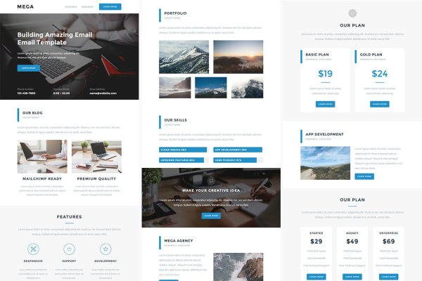 Download Mega - Responsive Email + StampReady Builder Mega is clean and modern email template is awesome design for your corporate and business email.