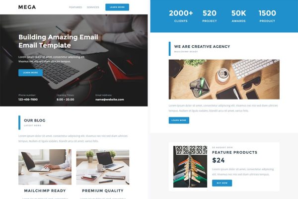 Download Mega - Responsive Email + StampReady Builder Mega is clean and modern email template is awesome design for your corporate and business email.