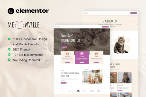 Download MeowVille - Animal Shelter & Cat Breeder Elementor Template Kit