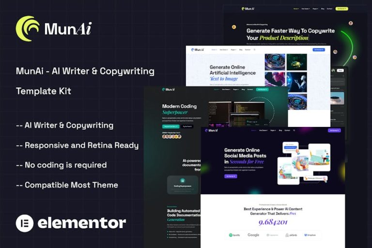 Download MunAi - AI Writer & Copywriting App Elementor Template Kit