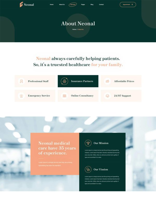 Download Neonal - Medical Service Bootstrap 5 Template Neonal comes with 10+ inner pages with an impressive homepage.