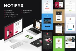 Download Notify3 - 10 Emails + Themebuilder Access 10 High quality responsive email newsletter templates | MailChimp | Campaign Monitor supported