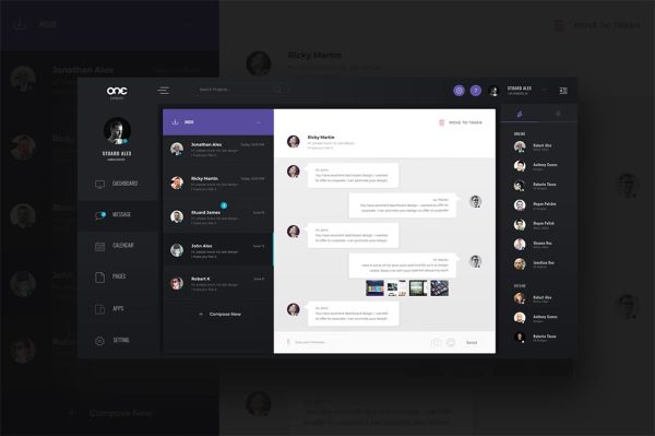 Download One - Admin Dashboard UI Kit 	dashboard, flat, interface, kit, message, messenger, minimal, photoshop, psd, style guide, template