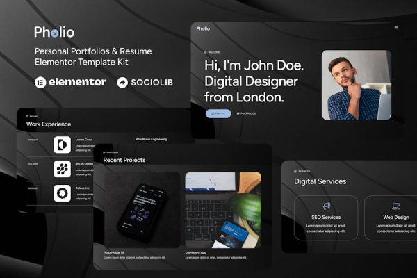 Download Pholio - Personal Portfolios & Resume Elementor Template Kit