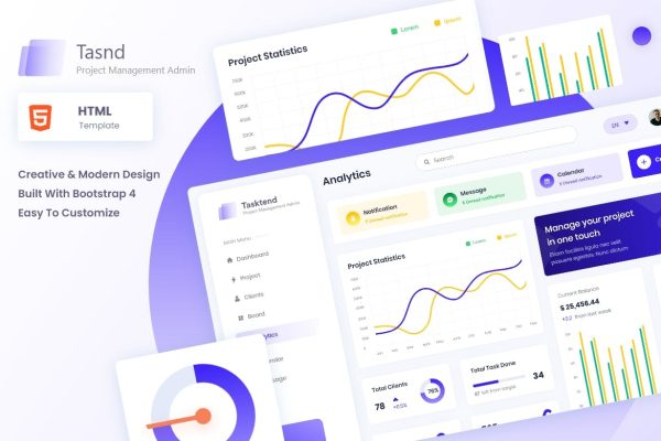 Download Protend - Project Management Admin Dashboard HTML analytics, board, ccompany, chat, clean, client, corporate, discussion, elegant, management, modern