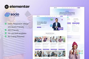 Download SocioAcademy - Social Media Management Course Elementor Template Kit
