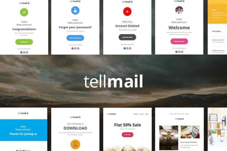 Download tellmail - 20 Unique Responsive Email Set tellmail – Responsive Email Templates is a Modern and Clean Design email templates.20 Different Noti