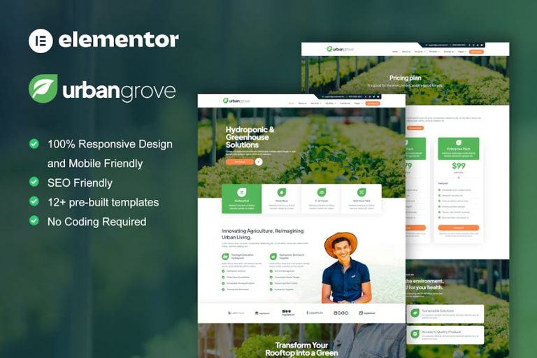 Download UrbanGrove - Hydroponic & Agriculture Elementor Template Kit