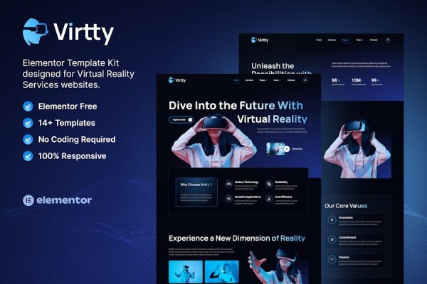 Download Virtty – Virtual Reality Services Elementor Template Kit