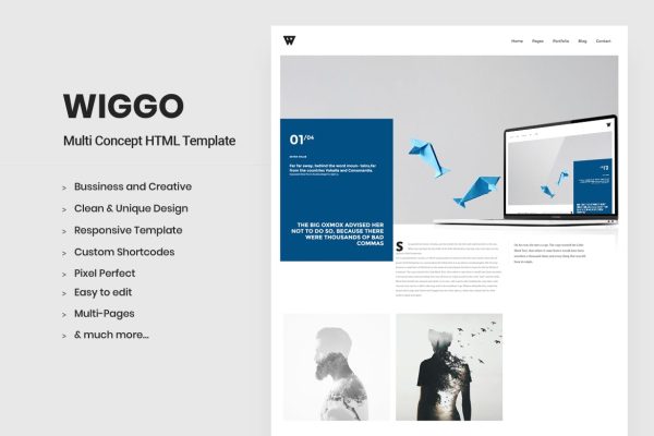Download Wiggo - Multi Concept HTML Template agency, clean, creative, minimalist, personal, portfolio,agency, bootstrap, business, construction