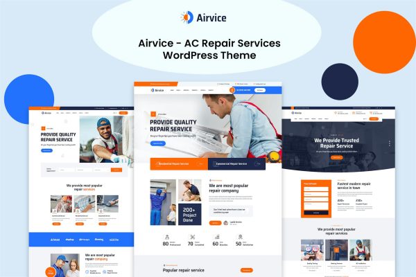 Download Airvice - AC Repair Services WordPress Theme Perfect for firms offering heater and air conditioner repair, replacement, and installation etc.