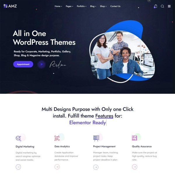 Download AMZ - All in One Creative WordPress Theme Modern Creative WordPress Theme, All in One  UX UI Design, One Click Install No Coding Required