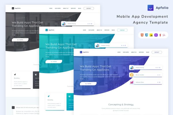 Download Apfolio - Mobile App Development Agency Template agency, app, corporate, creative, creative agency, html5, landing, mobile app, modern design, web