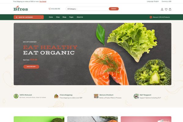 Download Bfres - Organic Food WooCommerce Theme WooCommerce, Elementor