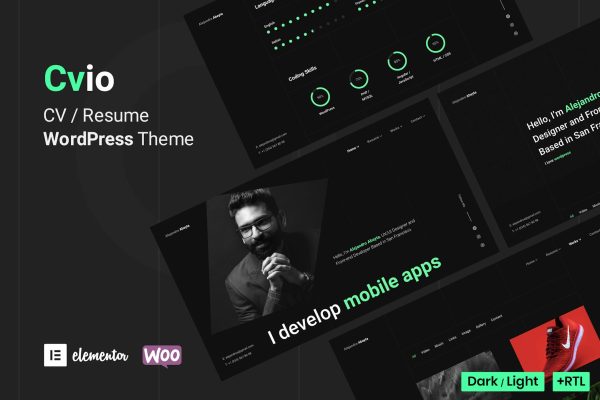 Download Cvio - Personal Portfolio WordPress Theme Personal Portfolio WordPress Theme, CV Resume Theme, Elementor Page Builder, Dark & Light Skin