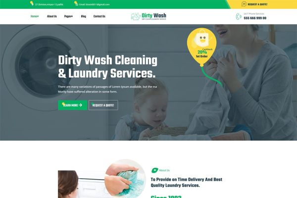 Download DirtyWash – Laundry Service WordPress Theme cleaner, cleaning, cleaning agency, Cleaning Business, cleaning company, Cleaning Service, floor cle