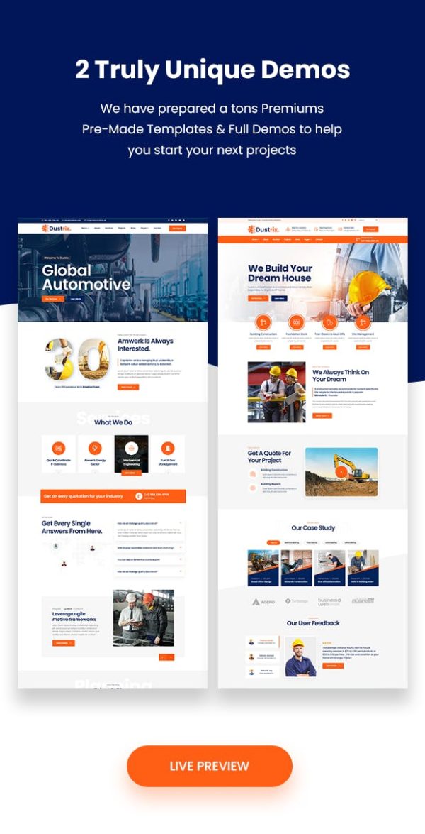 Download Dustrix - Construction and Industry WordPress Them  Construction, Engineering, Industrial, Renovation, Architecture, Electrician, Factory WP Theme