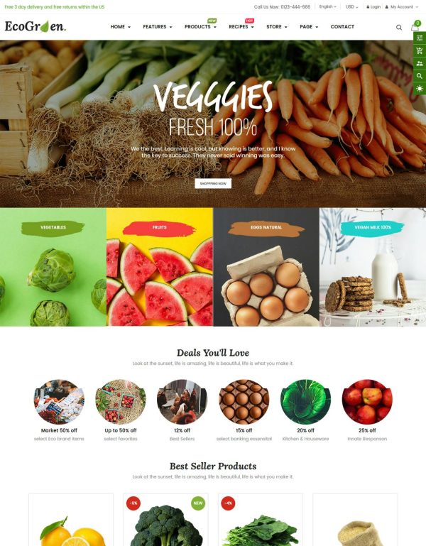 Download EcoGreen - Organic, Fruit, Vegetable Shopify Theme Multipurpose Organic, Fruit, Vegetables Shopify Responsive Theme